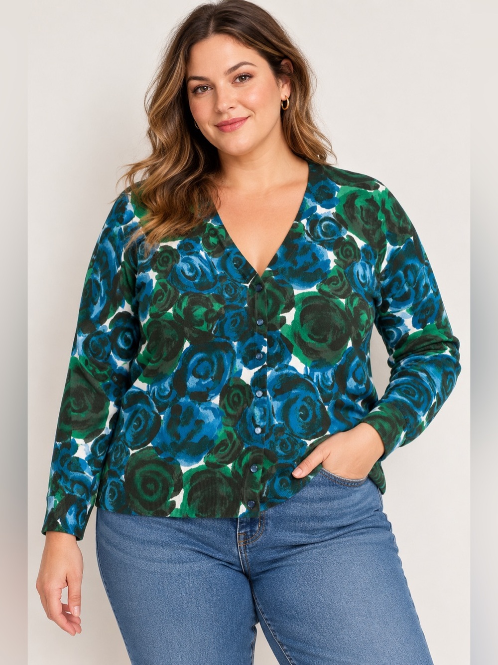 Merona Dark Romantic Rose Floral Cardigan Artsy Statement Sweater Size 2